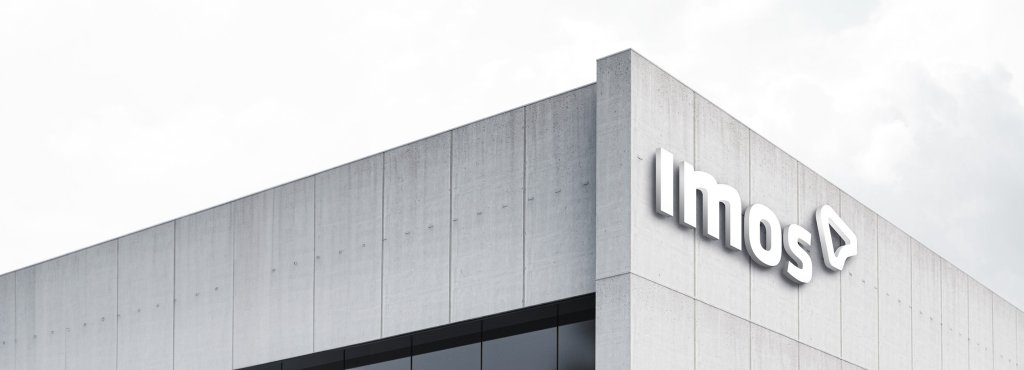 Rendering imos Logo auf Gebäude.